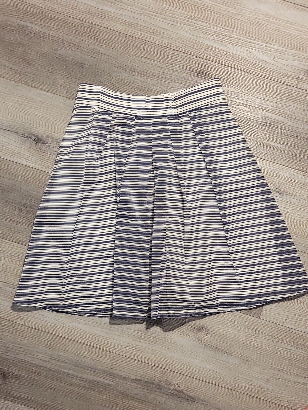 J.Crew Striped Navy and White Pleated A-Line Skirt